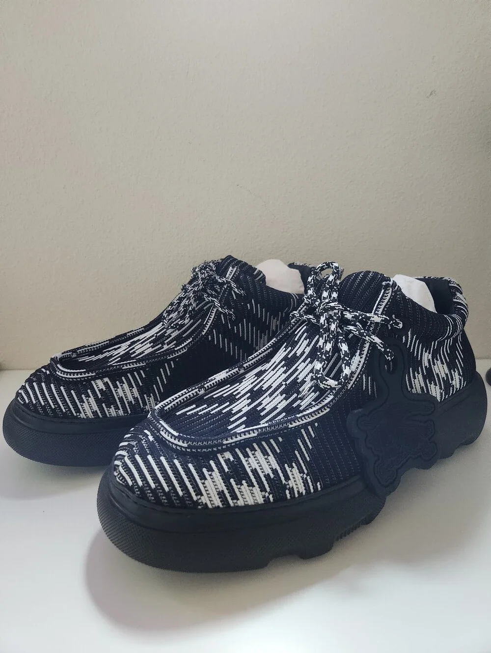 Burberry Creeper Check Woven Lace Up Shoes Mens 11 Black Round Toe EU 44